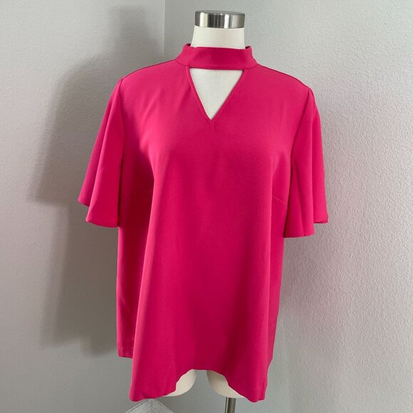 NEW Lane Bryant Womens Plus 16 Pink Keyhole Neck Top Short Flutter Sleeve Shirt - Picture 1 of 10